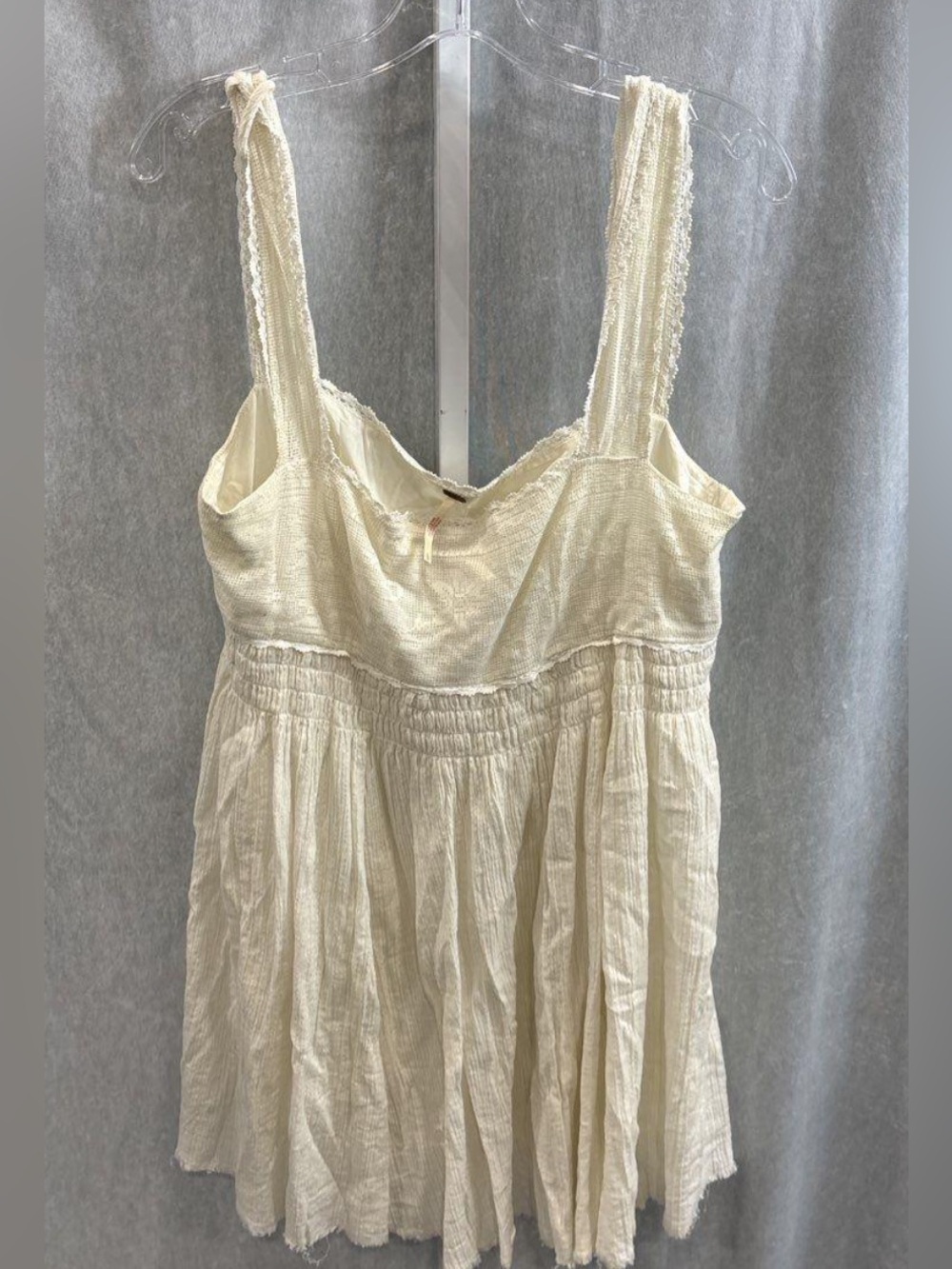 Cream Cotton Gauze Mini Dress with Smocked Waist